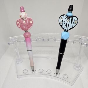 Be Kind Heart Blue or Blush Pink Bling and Beaded Pen Black Ink